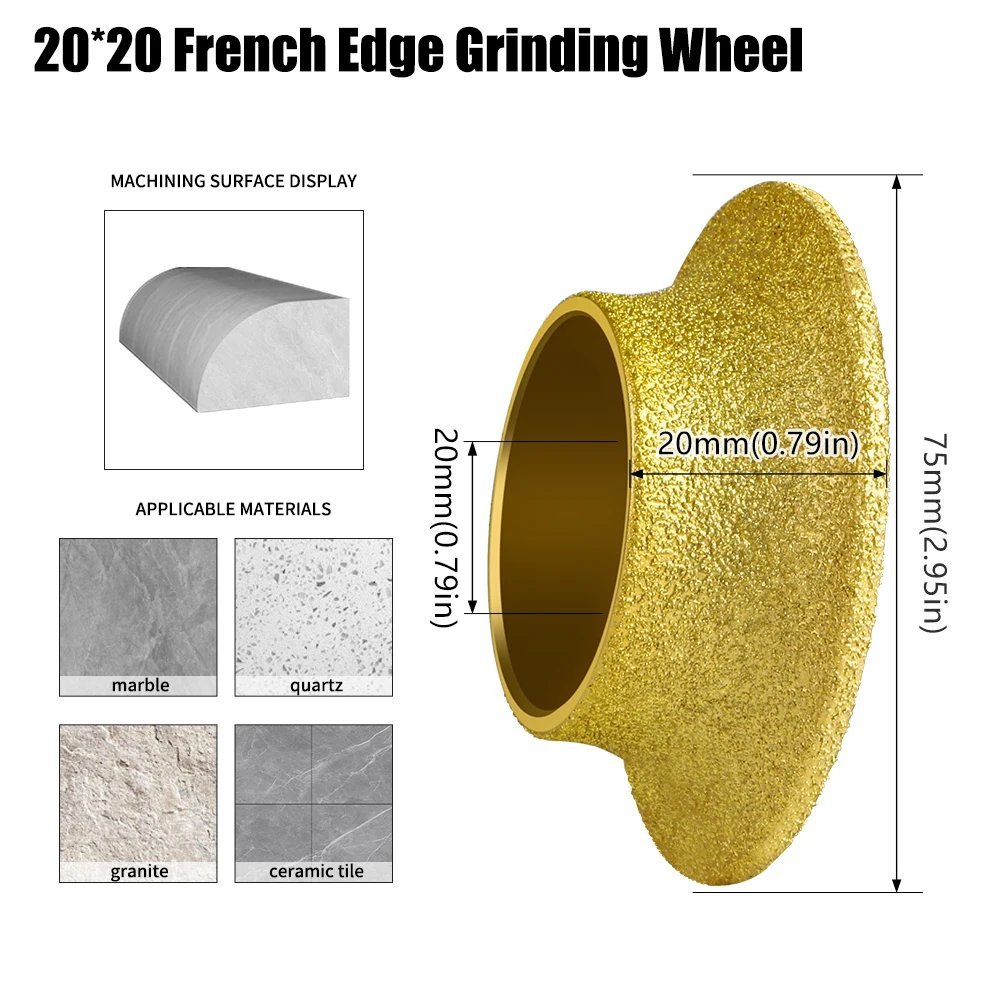 20mm Vacuum Brazed Diamond French Edge Grinding Wheel | 3-Inch Ogee Profile Routing Disc for Marble, Granite, and Quartz Countertops - Image 2