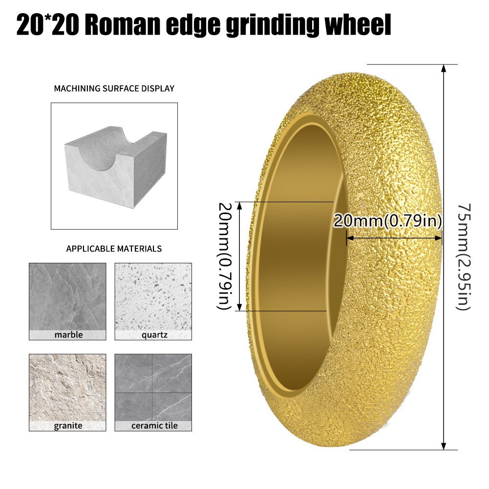 20mm Vacuum Brazed Diamond Roman Edge Grinding Wheel | 3-Inch Ogee Step Profile Router Disc for Marble, Granite, and Quartz - Image 2