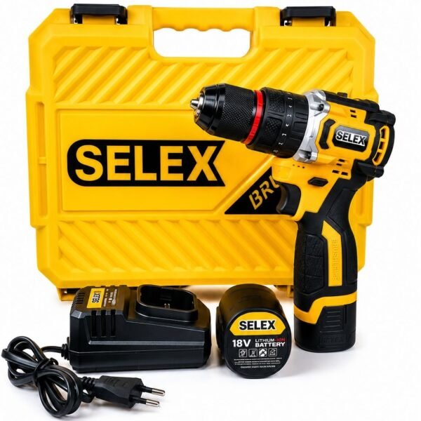 Selex 18V Cordless Drill Machine – Heavy Duty Drill Driver with 2 Li-Ion Batteries & Charger