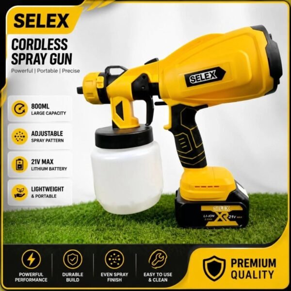 Selex Cordless Rechargeable Paint Spray Gun – Portable Wireless Paint Sprayer with 2 Batteries